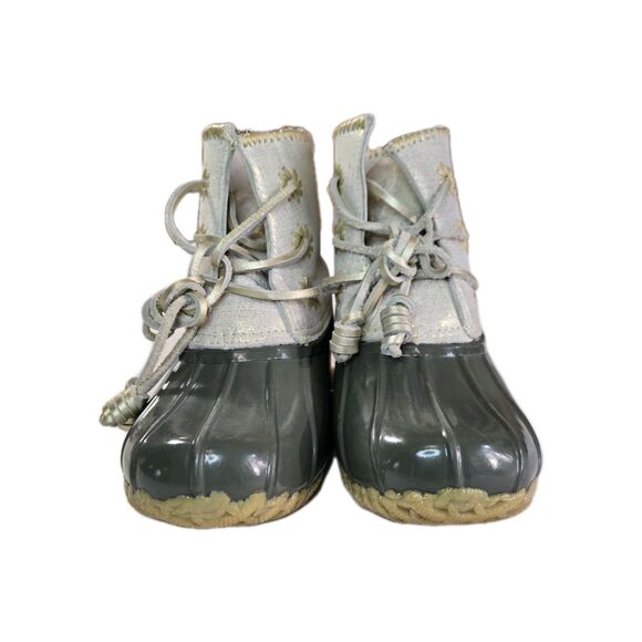 Jack Rogers Chloe Duck Rain Boots Olive Green Gold Sz 7 Shimmery Waterproof - Picture 2 of 15